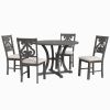 5-Piece Round Dining Table and 4 Fabric Chairs with Special-shaped Table Legs and Storage Shelf - Gray