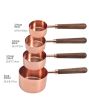 Rose Gold Measuring Cups and Spoons Set, Copper Pink Stainless Steel Cup and Spoon with Wooden Handle, Coffee Cake Milk Baking Measuring Cup - 8-PC