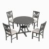 5-Piece Round Dining Table and 4 Fabric Chairs with Special-shaped Table Legs and Storage Shelf - Gray