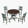 5-Piece Round Dining Table and 4 Fabric Chairs with Special-shaped Table Legs and Storage Shelf - Antique Blue