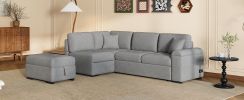 Sleeper Sectional Sofa, L-Shape Corner Couch Sofa-Bed with Storage Ottoman & Hidden Arm Storage & USB Charge for Living Room Apartment, Gray - as Pic