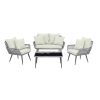 Manhattan Comfort Portofino Rope Wicker 4-Piece Patio Conversation Set with Cushions in Cream - Default Title