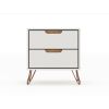 Manhattan Comfort Rockefeller 2.0 Mid-Century Modern 2-Drawer Nightstand in Off White and Nature - Default Title