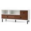 Mid-Century TV Stand for 50-inch TVs with 2 Cubbies and 3 Drawers - White + Walnut