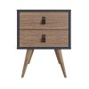 Manhattan Comfort Amber Nightstand with Faux Leather Handles in Blue and Nature - Default Title