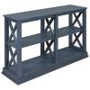 TREXM Console Table with 3-Tier Open Storage Spaces and "X" Legs, Narrow Sofa Entry Table for Living Room, Entryway and Hallway (Navy Blue) - as Pic