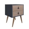 Manhattan Comfort Amber Nightstand with Faux Leather Handles in Blue and Nature - Default Title