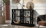 Console Table with 3-Tier Open Storage Spaces and 'X' Legs, Narrow Sofa Entry Table for Living Room, Entryway and Hallway  - Black