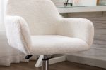 Faux Fur Home Office Chair,Fluffy Fuzzy Comfortable Makeup Vanity Chair ,Swivel Desk Chair Height Adjustable Dressing Chair for Bedroom - White