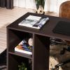 39.4" W x 47.2" D Corner Computer Desk L-Shaped Home Office Workstation Writing Study Table with 2 Storage Shelves and Hutches - DARK BROWN