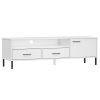 TV Stand with Metal Legs White Solid Wood Pine OSLO - White