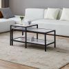 Modern Nesting coffee table Square & rectangle; Black metal frame with wood marble color top - Black