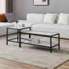 Modern Nesting coffee table Square & rectangle; Black metal frame with wood marble color top - Black