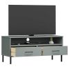 TV Stand with Metal Legs Gray Solid Wood Pine OSLO - Gray