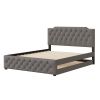 Queen Size Upholstered Platform Bed with Twin Size Trundle and 2 sets of USB Ports on each side, Linen Fabric, Gray - as Pic