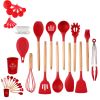 33pcs Set Wooden Handle Silicone Kitchen Utensils 33 Pieces Set Silicone Spoon Shovel Kitchen Gadgets Set Silicone Kitchen Utensils - Pink