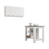 Caledon 2 Piece Kitchen Set, Kitchen Island + Upper Wall Cabinet , White /Walnut - White/Onyx