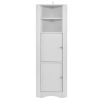 Tall Bathroom Corner Cabinet; Freestanding Storage Cabinet with Doors and Adjustable Shelves; MDF Board; Gray - White