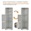 Tall Bathroom Corner Cabinet; Freestanding Storage Cabinet with Doors and Adjustable Shelves; MDF Board; Gray - Gray