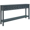 TREXM Rustic Entryway Console Table, 60" Long Sofa Table with two Different Size Drawers and Bottom Shelf for Storage (Navy) - as Pic