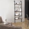 Industrial Wall Mounted Bookcase 5-Tier Open Ladder Shelf Bookshelf with Metal Frame, 23.6" L x 11.8" W x 70.9" H - as pic