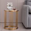 Sintered stone round side/end table with golden stainless steel frame - Golden