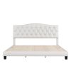 Upholstered Platform Bed with Saddle Curved Headboard and Diamond Tufted Details, King, Beige - as Pic