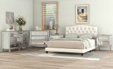 Upholstered Platform Bed with Saddle Curved Headboard and Diamond Tufted Details, King, Beige - as Pic