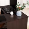 39.4" W x 47.2" D Corner Computer Desk L-Shaped Home Office Workstation Writing Study Table with 2 Storage Shelves and Hutches - DARK BROWN