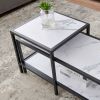 Modern Nesting coffee table Square & rectangle; Black metal frame with wood marble color top - Black