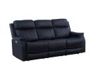 Tailored Dual-Power Reclining Sofa - Nubuck Leather-Like Cover, Power Headrest, Power Footrest - Contemporary Design, Hand-Stitching Details - as Pic