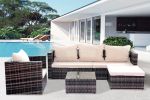 Outdoor garden garden furniture 4-piece brown PE wicker combination upholstered sofa set - Glam