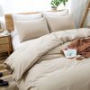 100% Washed Cotton Duvet Cover Set, Durable Fade-Resistant Natural Bedding Set (No Comforter) - Khaki - Queen