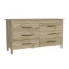 Hms 6 Drawer Double Dresser, Four Legs, Superior Top -Light Oak / White - as Pic