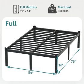 Classic Iron Bed Frame Mattress Under Bed Storage No Box Spring Needed Singe Full Queen King Size Black (Option: Full)